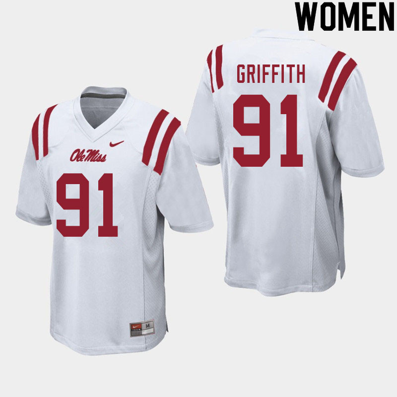 Women #91 Casey Griffith Ole Miss Rebels College Football Jerseys Sale-White